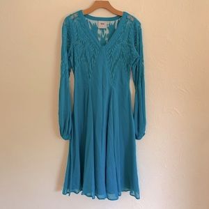 Long Sleeve Mesh Detailed Flowy Dress